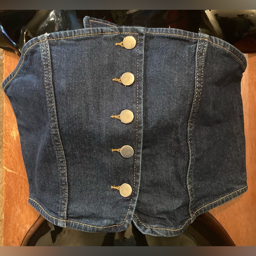 Denim Button Front Tube Top